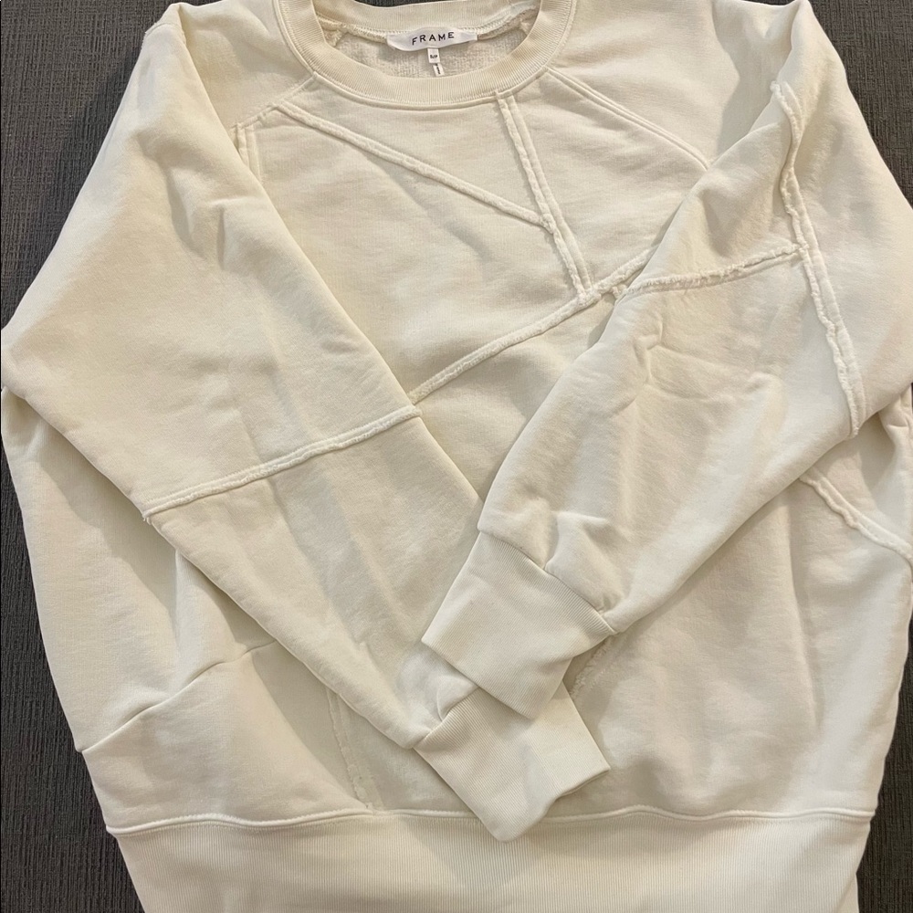 Frame white crewneck panels sweatshirt! Size S! (Sorry for the wrinkles!)